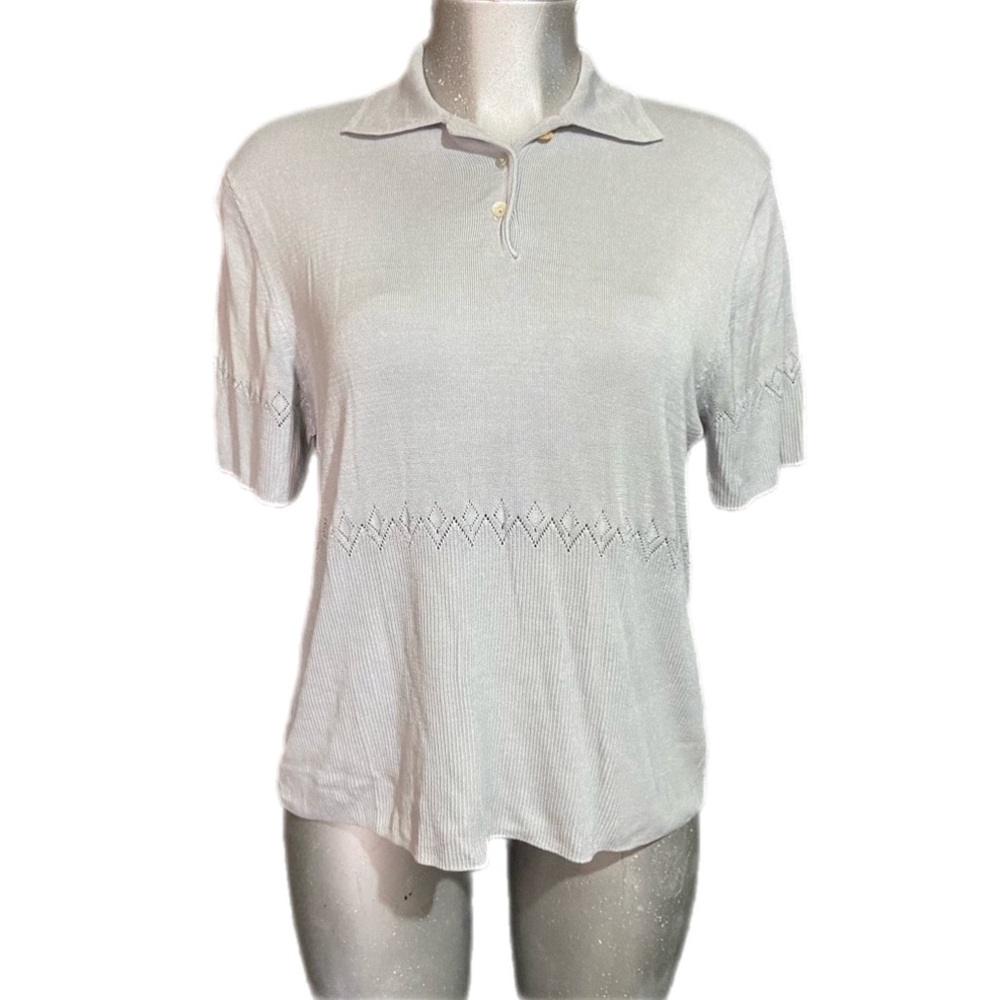 Tail 100% Silk Gray Polo Shirt Open Knit Preppy XL Academia Luxury Golf Tennis - Picture 1 of 11